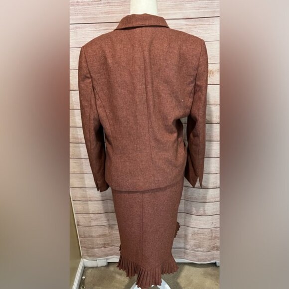 Le Suit size 16 rust tweed pleated around hemline skirt suit Fall - Picture 4 of 13